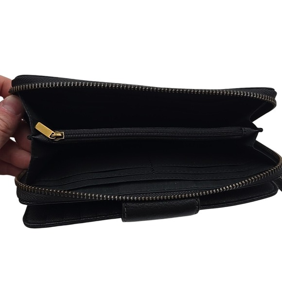 Fossil Madison Zip Clutch Black Leather Wristlet SWL2228001 Purse $100 MSRP - Picture 13 of 13